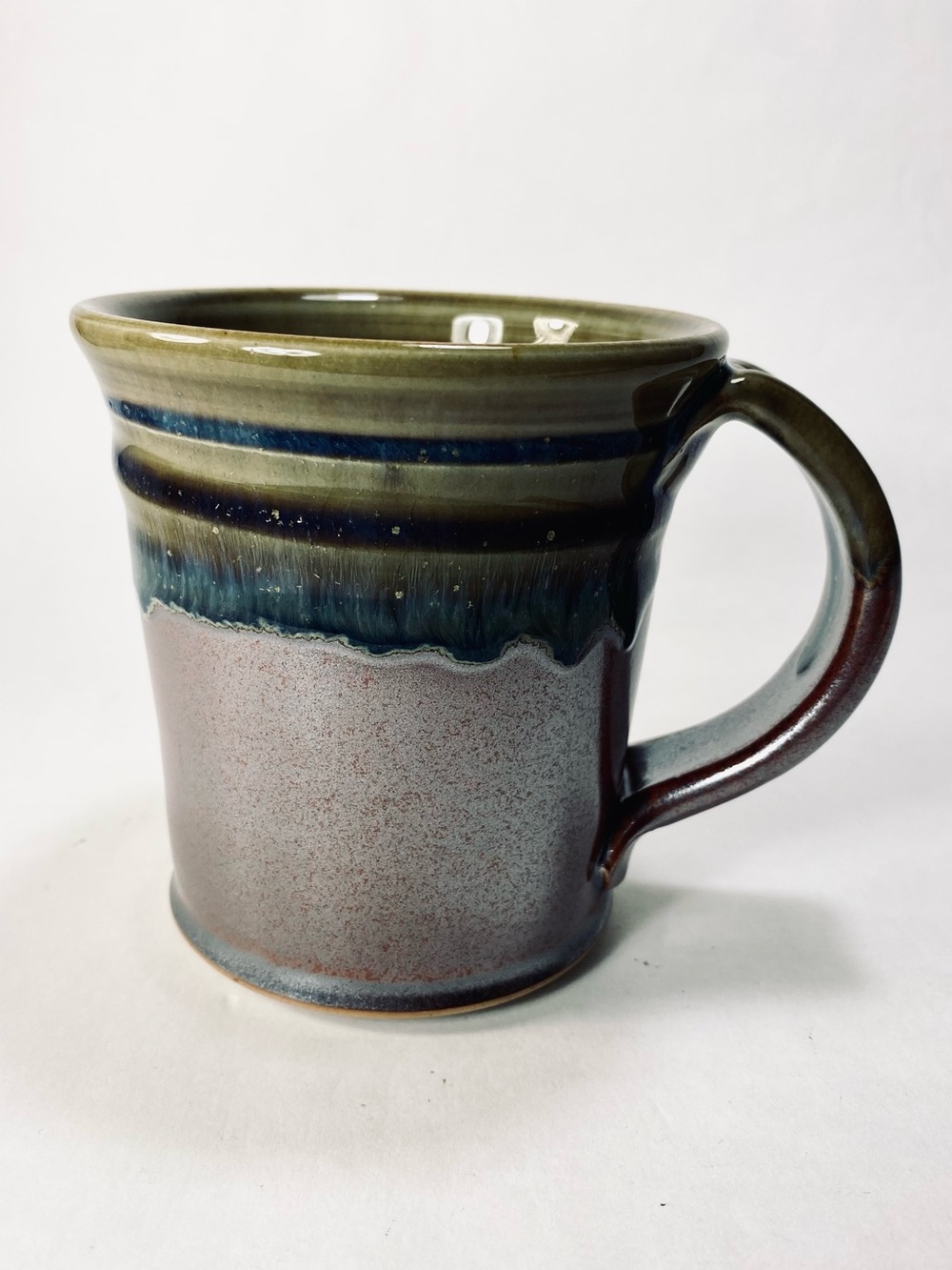Goertzen Pottery Goshen, Indiana Art Studio Pottery Drip Brown Green Glaze Mug